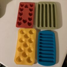 4 X Silicone Moulds Ice Cube Tray Chocolate Wax Melts Soap Hearts, Shells Etc