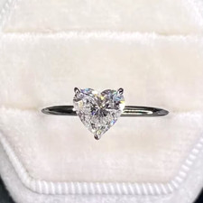 2Ct Heart Shaped Diamond Solitaire Engagement Wedding Ring 14K White Gold Finish