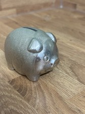 vintage Tarnish Resistant piggy bank metal pig figure ornate hairy oink cash coi