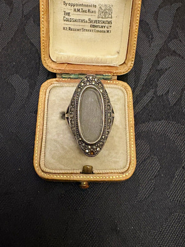 Vintage silver oval marcasite - vintage,