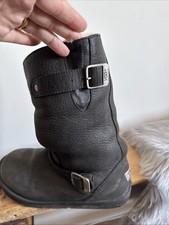 Kensington Biker Uggs Size 7 Black Leather With Fur Inner
