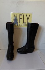 Fly London Black Leather Knee Boots Size UK 6 EU 39 ( read the description )
