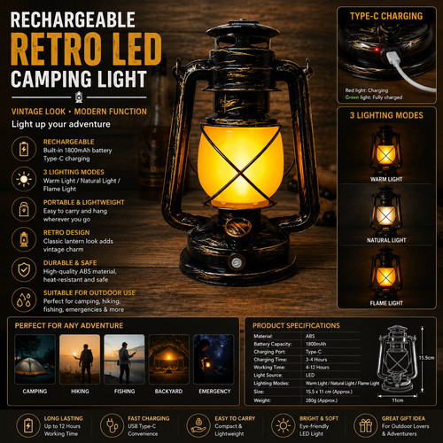 Rechargeable retro led camping - retro,