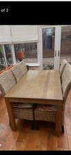 Wooden Oak Table and 6 Wicker