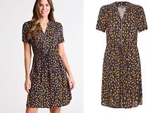 Ladies Ex Bon Marche Short Sleeve Dash Print Zip Front Summer Pebble Navy Dress