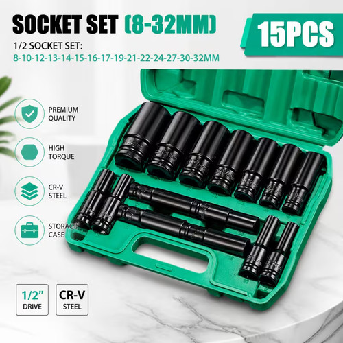 15pc deep impact socket set - 15pc,