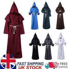 Halloween Adult Mens Monk Cosplay Robe Cloak Cape Friar Medieval-Priest-Costume