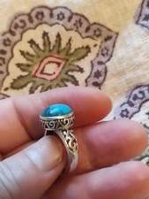 Sterling Silver Ornate Turquoise Ring Size N.