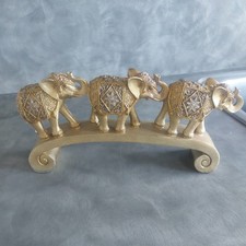 3 Lucky Elephants on Bridge Gold Colour Lots Of Detail Ornament 