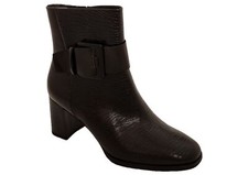 Womens Marco Tozzi Black Comb Scales Large Buckle Mid Heel Ankle Boot