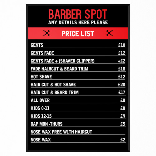 Barber shop price salon - shop, list
