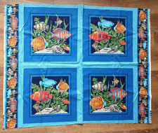 Cranston Village Print Works Tropical Fish Cotton Fabric Panel 35" x 44" Vintage