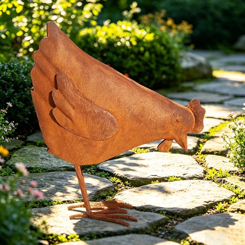 Rusty chicken garden statue - "rusty,