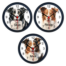 Personalised BORDER COLLIE Wall Clocks - THREE DESIGNS AVAILABLE