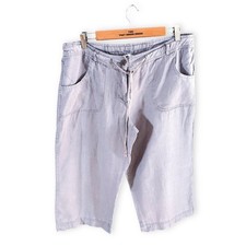 Ladies Grey 100% Linen Long Summer Shorts / Cropped Trousers Size 12