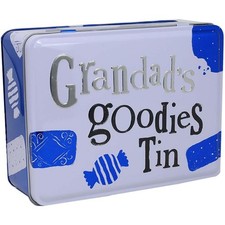 Brightside Grandads Goodies Tin Metal Storage Box Blue White Hinged Lid