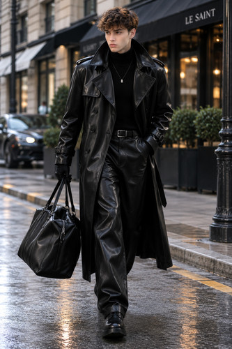 Men black leather - black,
