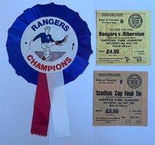 Glasgow Rangers Scottish Cup Final Tickets 1978 and 1979 with Rosette