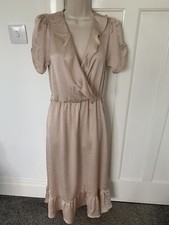NEW LOOK DRESS Size 10 Rose Gold / Blush Pink  MIDI Frill V Neck Party