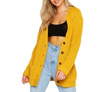 Womens Cardigan Chunky Cable Knit Plus Size DAISY Button Long Sleeves Grandad UK