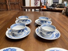 Booths Vintage Dragon China 4 Tea Cups Saucers & 2 side plates  Blue cream gold