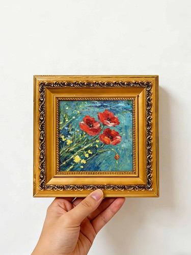 Vibrant red poppies impasto - poppies,