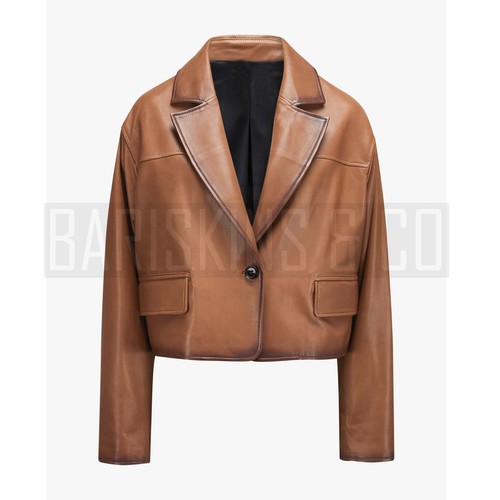 Leather blazer women cropped - blazer,