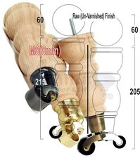 4x RAW WOODEN FURNITURE SOFA LEGS M8 REPLACEMENT FEET WITH CASTORS 215mm HIGH