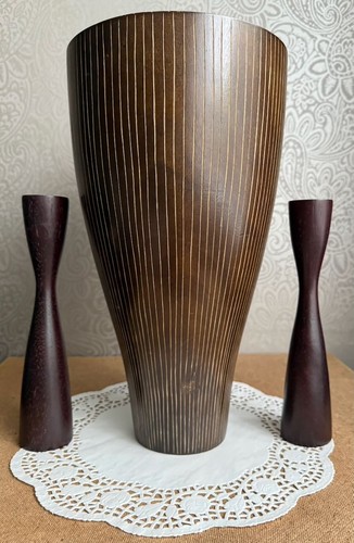 Wooden vase with wooden candle