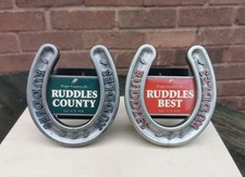 Ruddles County & Best Horse Shoe Ale Beer Tap Pump Clips Signs Bar Mancave Pub 