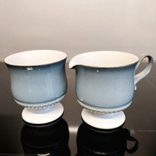 Denby Pottery Castile Blue Pattern ¼ Pint Milk Cream Jug & Sugar Bowl