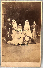 CDV WEDDING GROUP BRIDE GROOM POUNCY DORCHESTER ANTIQUE PHOTO VEIL DRESS