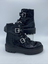 NEW Topshop Black Patent Military Style Ankle Chunky Boots UK 8