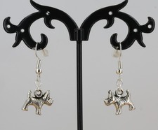 Cute Tibetan silver terrier dog earrings on silver-plated hooks