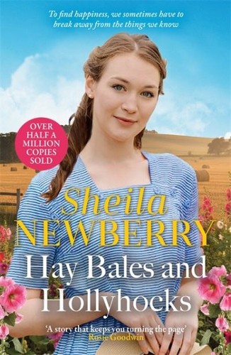 Hay bales and hollyhocks - ,