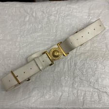 SCOTTISH GUARDS LEATHER BELT - Max waist: 38" , White Leather Buff Brass British