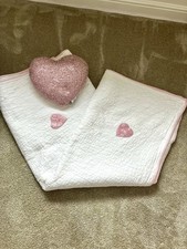 Laura Ashley Bed Throw  Matching Pillow White Pink Love Hearts Girls appliqué 