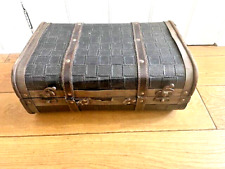 Antique? Vintage Small Trunk Suitcase Treasure Chest Wood & Leather - No Handle