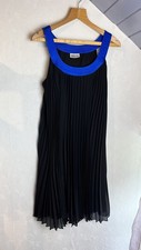 Black Flared Pleated Chiffon Party Dress with Blue Collar, Dance Costume, Size M