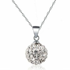 Silver Shamballa Ball Crystal Diamante Pendant Chain Necklace Women Jewellery