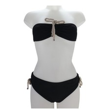 Burberry Bikini Set Black Rope Detail Bandeau Strapless Top Hipster Bottoms Z
