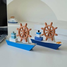 Wooden Sailboat Model Bookcase Ornament Cabinet Farmhouse Nautical Rudder