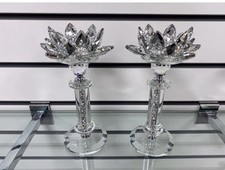 2x Romany Silver Crystal Candle Holder Lotus Filled Crushed Diamonds Home Decor