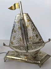 Vintage Sail Ship Table Lamp Silver Plated Pierced Metal Working PAT Tested J7