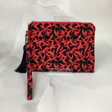 Handmade Chillis zip clutch bag, Chrm & ribbon, Detachable wrist strap, 2 sizes