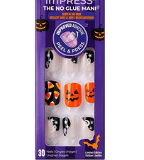 KISS IMPRESS FALSE PRESS ON NAILS NEW LAZY BONES SHORT LENGTH SQUOVAL HALLOWEEN
