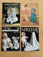 Lot of 4 VTG Original Sirdar 3 Ply Dolls Clothes Knitting Patterns 12"/14"/16"