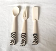 3 X Carved Bone Cheese Fork, Spoon, Butter Knife Antique Bovine Handmade Maasai 