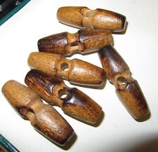 6pcs Vintage Large Dark Brown& Natural Colour WOODEN BUTTONS, 1HOLE ,~ 45mmx15mm