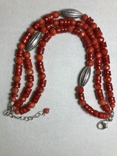 Vintage Pia Red Bead and White Metal Bracelet